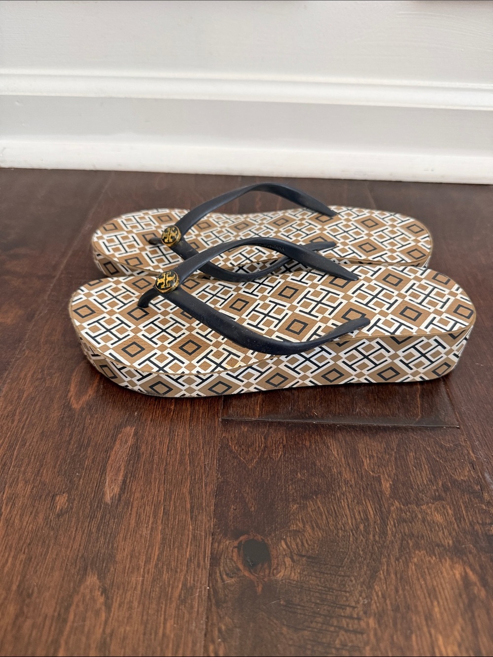 Tory Burch thong Platform Wedge Sandals monogram print pattern